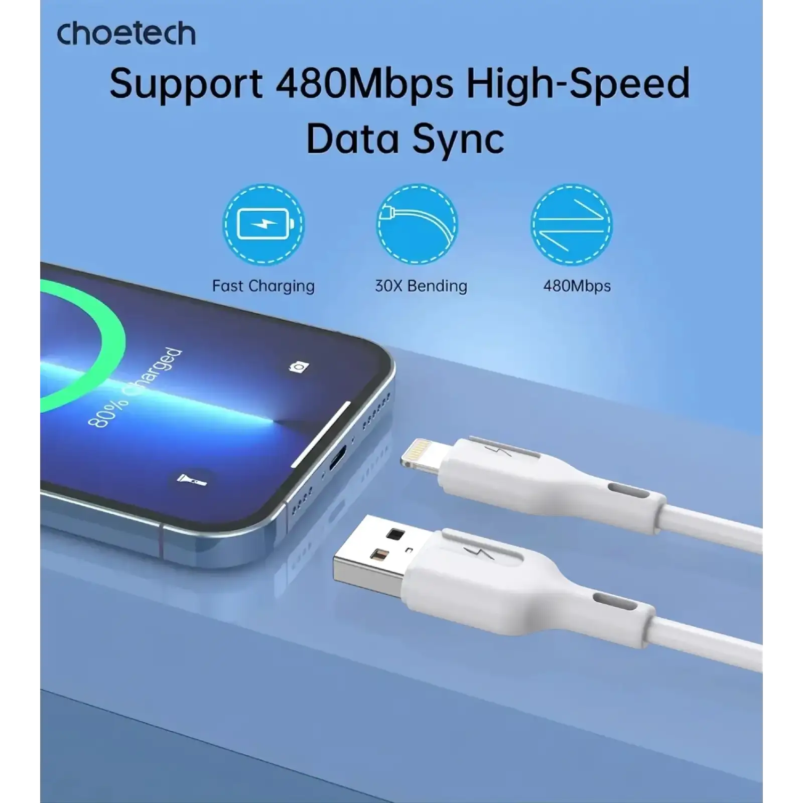 Кабель USB 2.0 AM-Lightning M, 1.0м, білий, Choetech (XAL-0003-WH-V2) UA