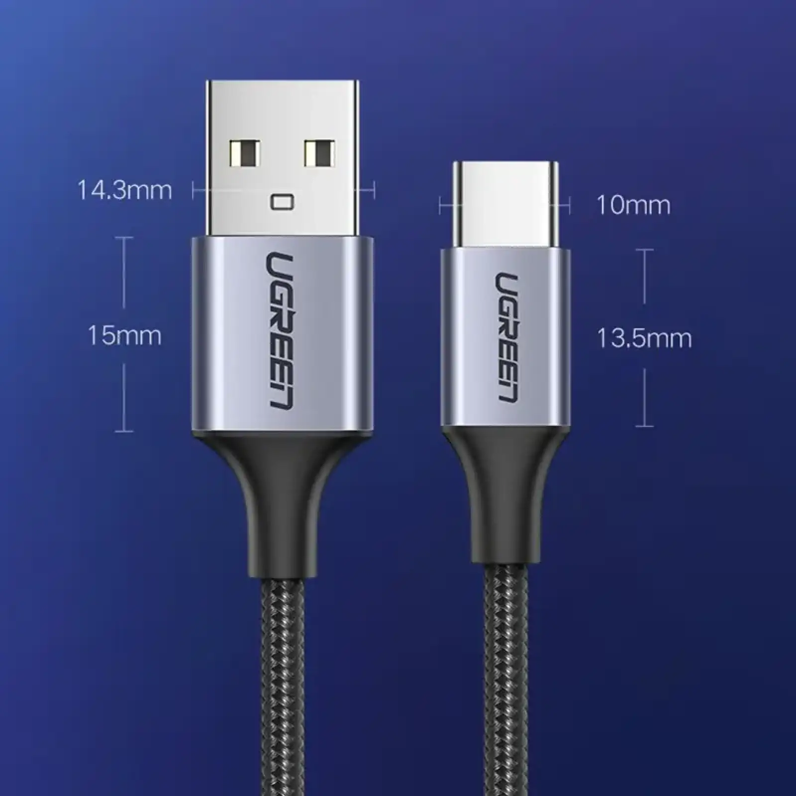 Кабель USB 2.0 AM-Type-C M, 1.5 м, 60W Nickel Plating Aluminum Braid Чорний, US288 UGREEN (60127) UA