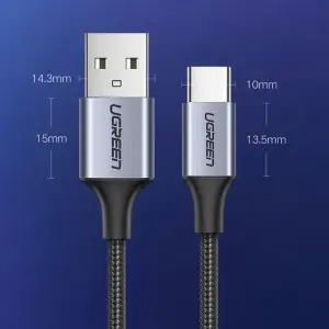 Кабель USB 2.0 AM-Type-C M, 1.5 м, 60W Nickel Plating Aluminum Braid Чорний, US288 UGREEN (60127) UA