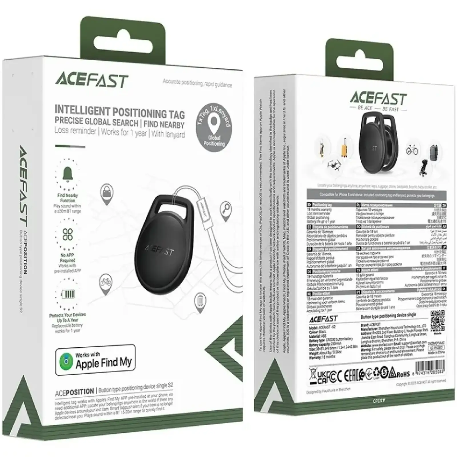 Трекер AceFast S2 button type positioning device single (6974316285083) UA