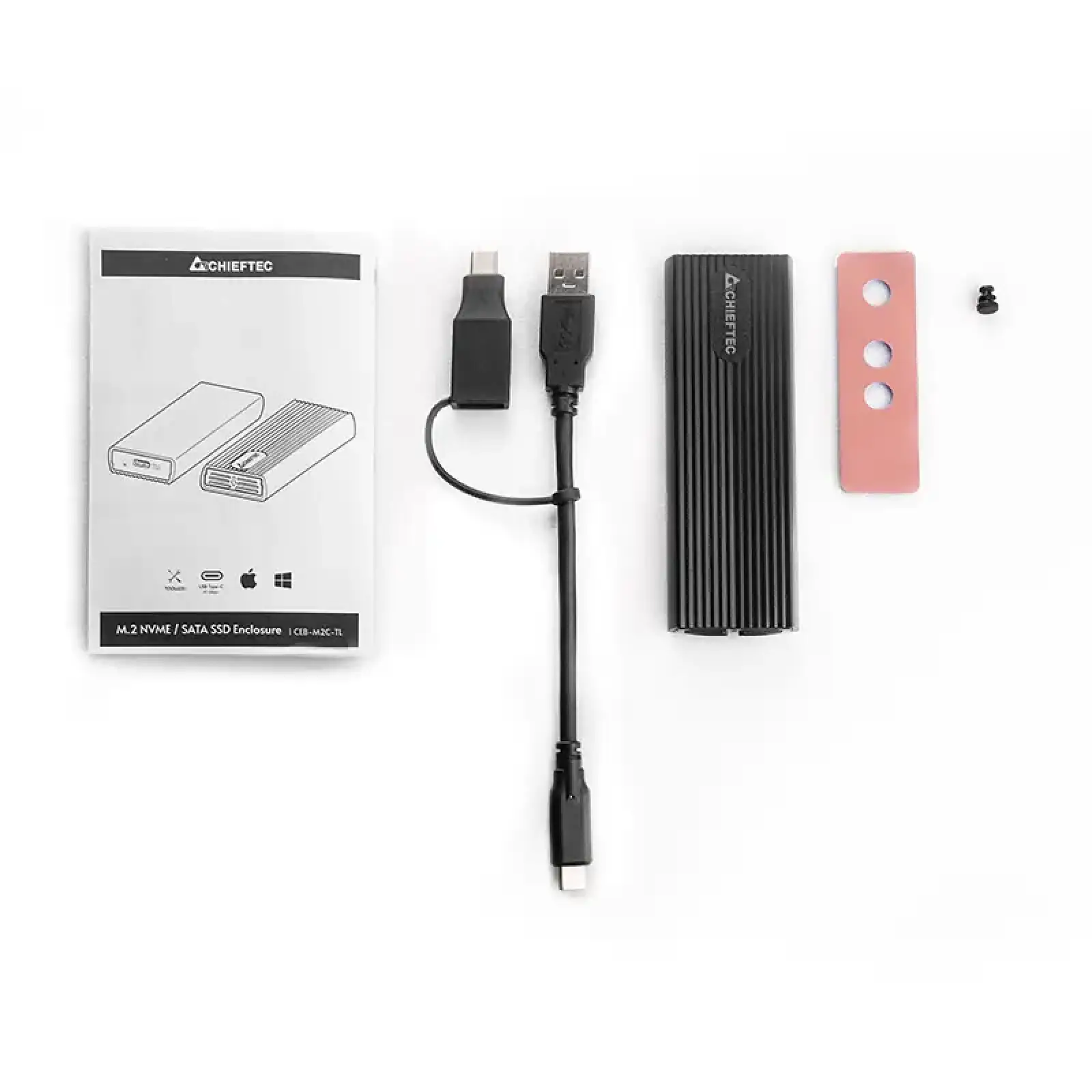 Корпус для M.2 NVME/SATA SSD CHIEFTEC CEB-M2C-TL, aluminium,USB 3.2 Gen2 Type-C, Black, RETAIL UA