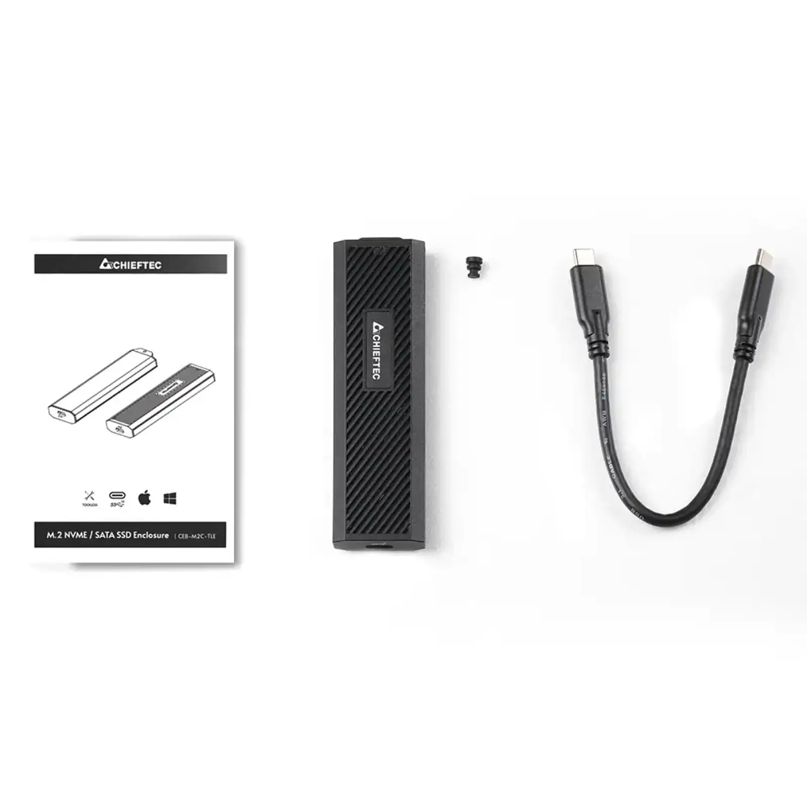 Корпус для M.2 NVME/SATA SSD CHIEFTEC CEB-M2C-TLE, aluminium,USB 3.2 Gen2 Type-C, Black, RETAIL UA