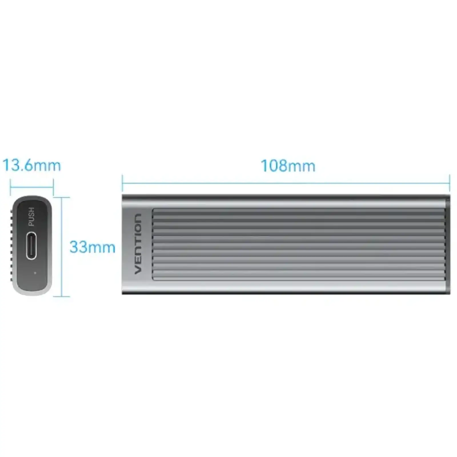 Зовнішня кишеня для SSD M.2 (NVME) M-key USB Type-C 3.2 10Gbps Heat Sink Aluminum сіра Vention (KPKH0) UA