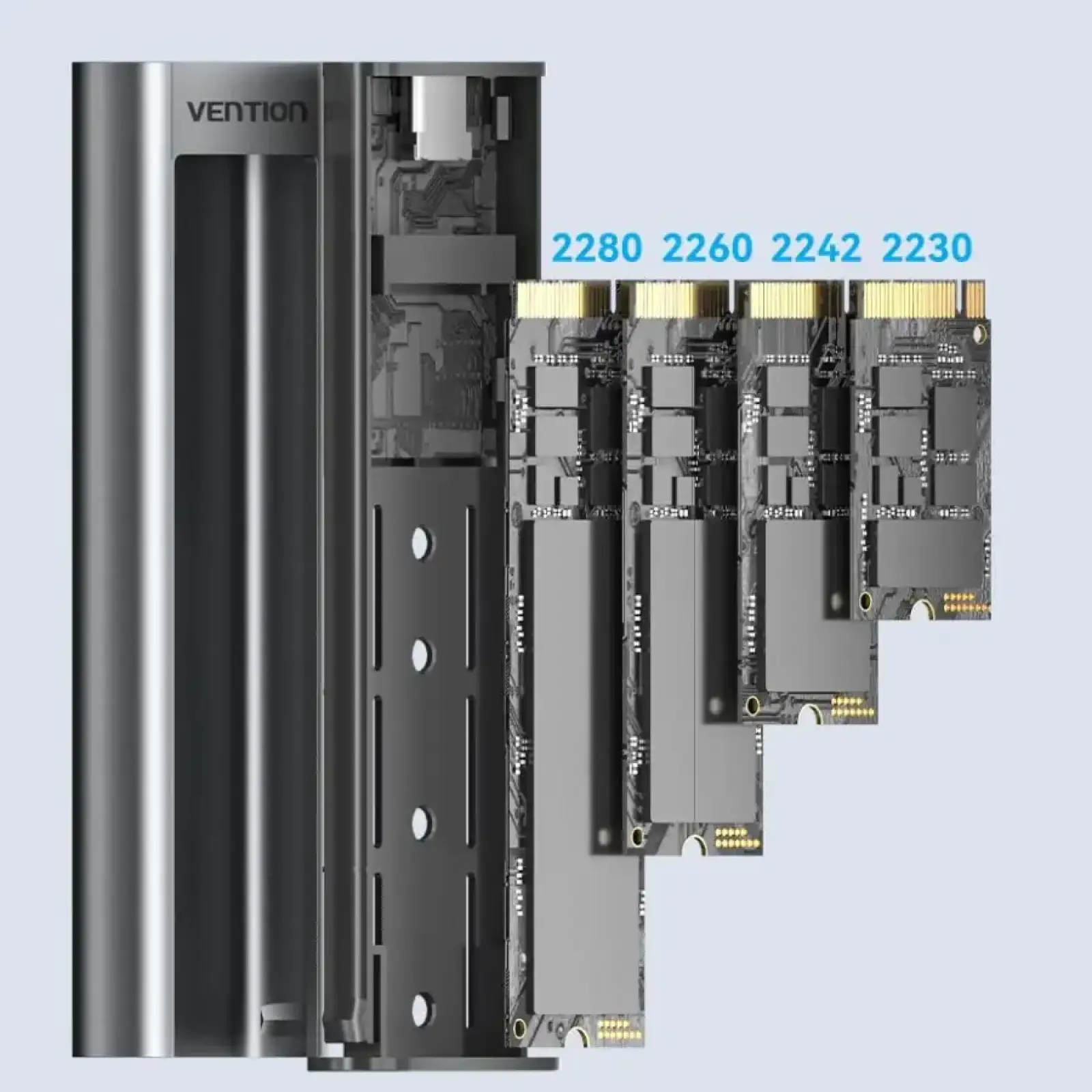 Зовнішня кишеня для SSD M.2 (NVME) M-key USB Type-C 3.2 10Gbps Heat Sink Aluminum сіра Vention (KPKH0) UA