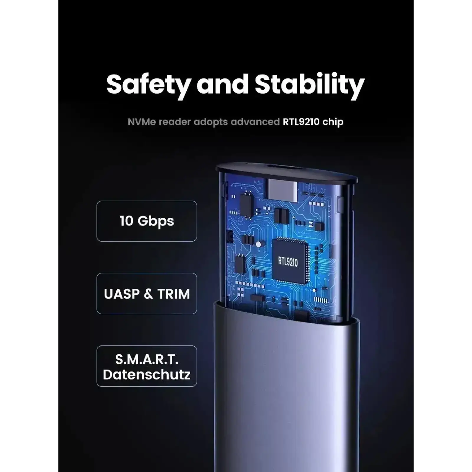 Зовнішня кишеня Ugreen CM767 USB 3.2 Gen 2 NVMe/SATA 10 Гбіт/с UASP TRIM до 8 ТБ Сіра (15813) UA