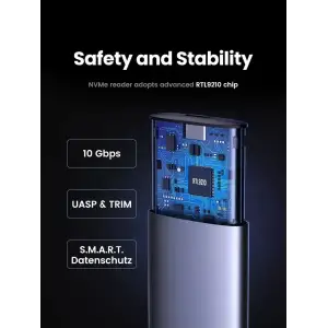 Зовнішня кишеня Ugreen CM767 USB 3.2 Gen 2 NVMe/SATA 10 Гбіт/с UASP TRIM до 8 ТБ Сіра (15813) UA