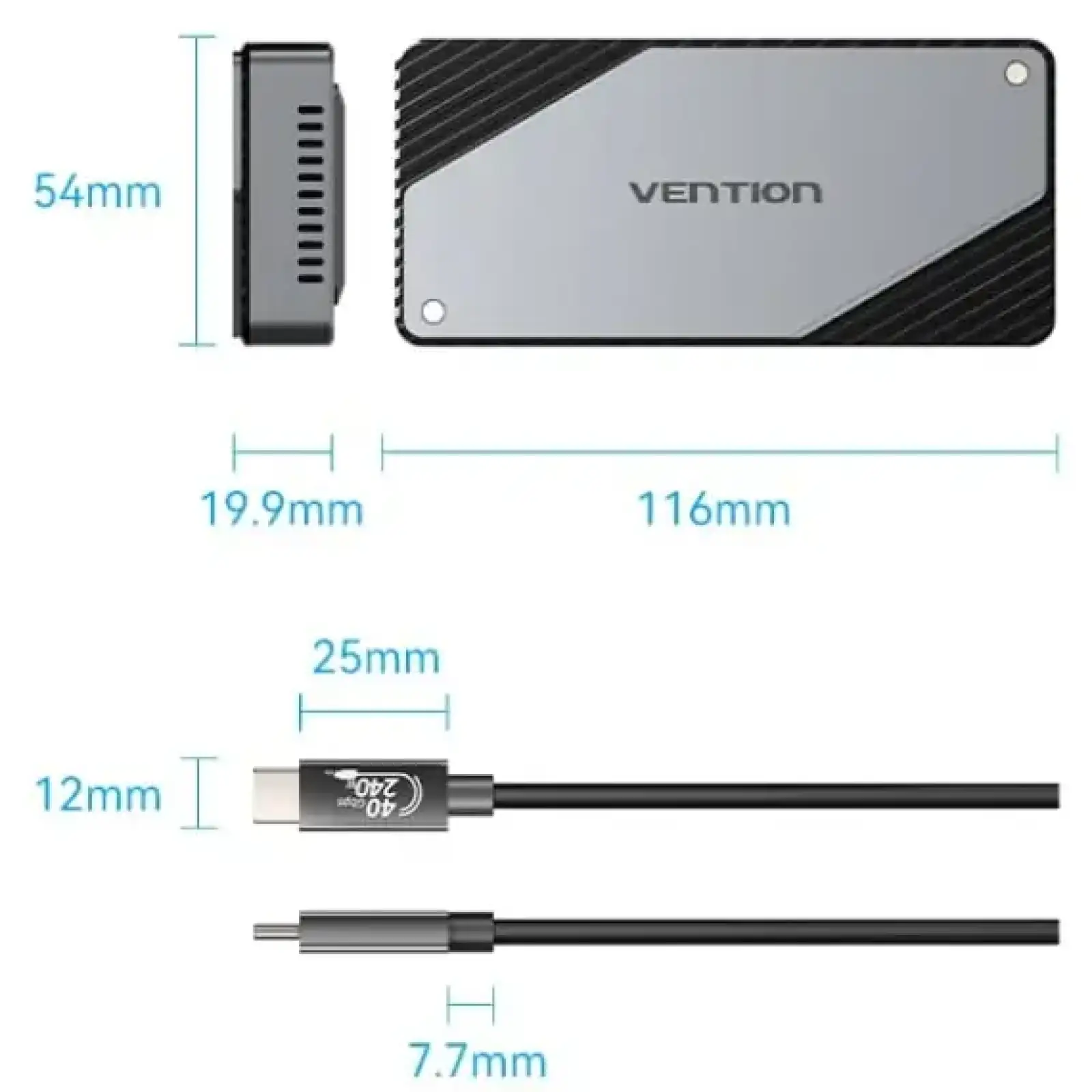 Зовнішня кишеня для SSD M.2 (NVME) B&M Key/M Key USB Type-C 4.0, Aluminum Alloy, сіра Vention (KPZH0) UA