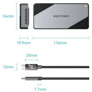 Зовнішня кишеня для SSD M.2 (NVME) B&M Key/M Key USB Type-C 4.0, Aluminum Alloy, сіра Vention (KPZH0) UA