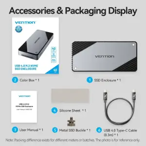 Зовнішня кишеня для SSD M.2 (NVME) B&M Key/M Key USB Type-C 4.0, Aluminum Alloy, сіра Vention (KPZH0) UA