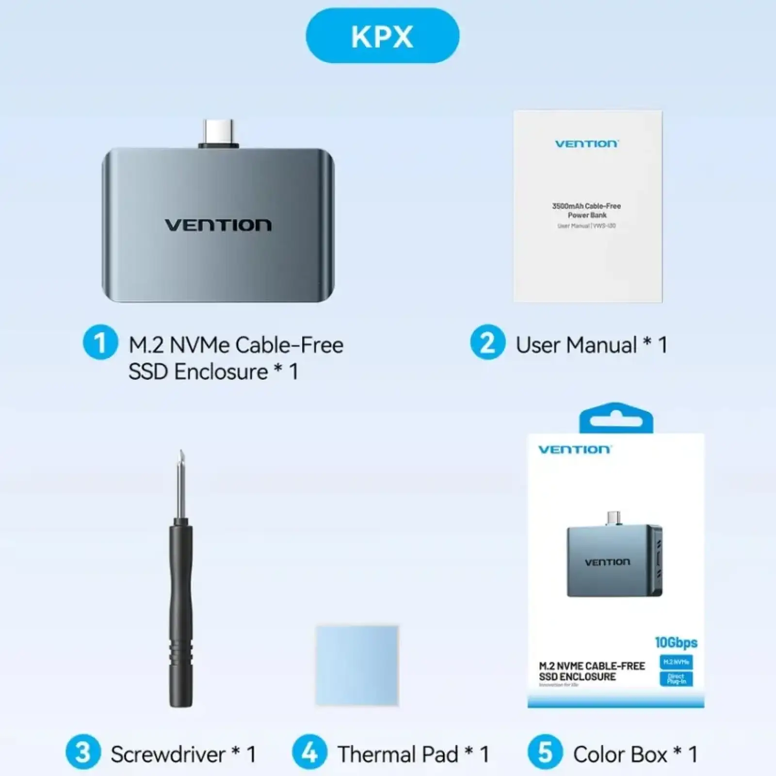 Зовнішня кишеня для SSD M.2 (NVME) B&M Key/M Key,Type-С 3.2 Gen 2-C,10Gbps, живлення 85W PD, Vention (KPXH0) UA