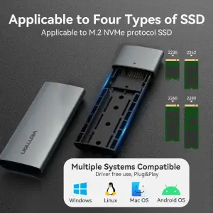 Зовнішня кишеня для SSD M.2 (NVME) M-key USB Type-C 3.2 сіра Vention (KPGH0) UA