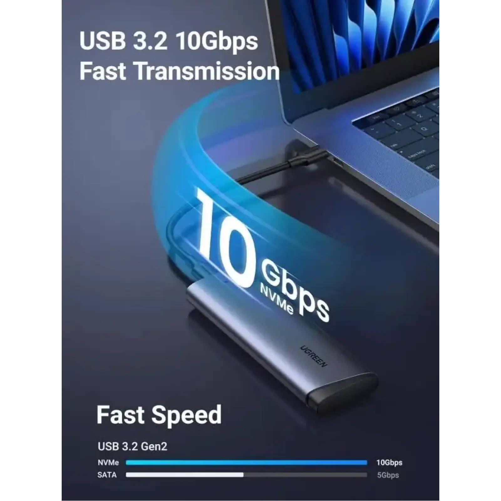 Зовнішня кишеня Ugreen CM767 USB 3.2 Gen 2 M.2 NVMe 10 Гбіт/с Сіра (35267) UA