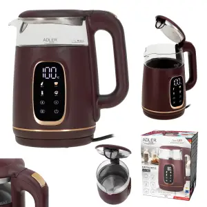 Електрочайник Adler AD 1305 burgundy 1850-2200Вт/ 1.7л/ скло/ встановлення температури/ (AD1305BU) UA