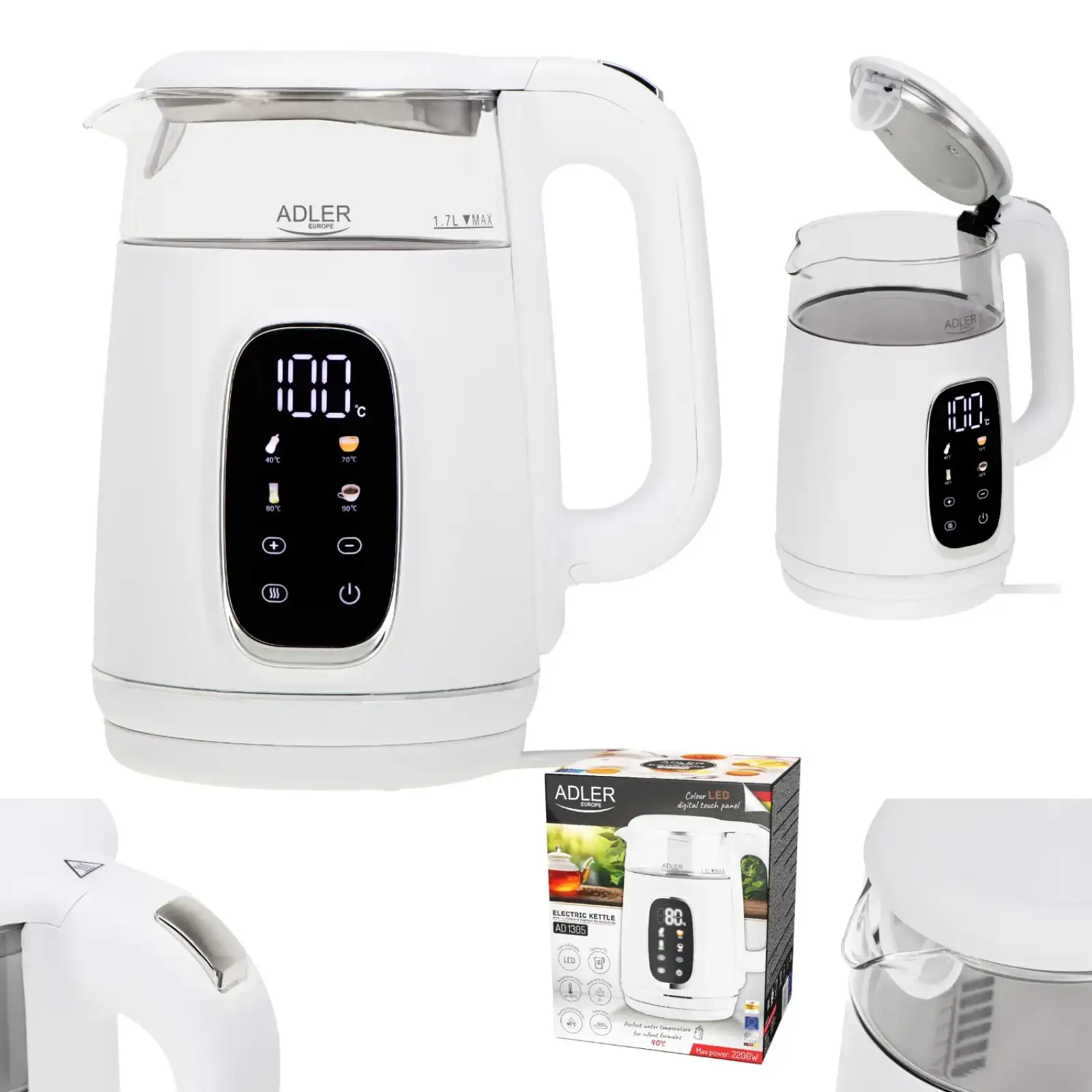 Електрочайник Adler AD 1305 white silver (AD1305WS) UA