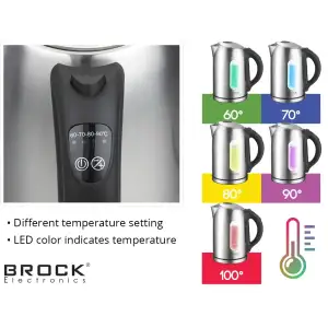 Електрочайник BROCK WK 2302 D 1850-2200Вт/ 1.7л/ встановлення температури нагріву/нерж.сталь (WK2302D) UA