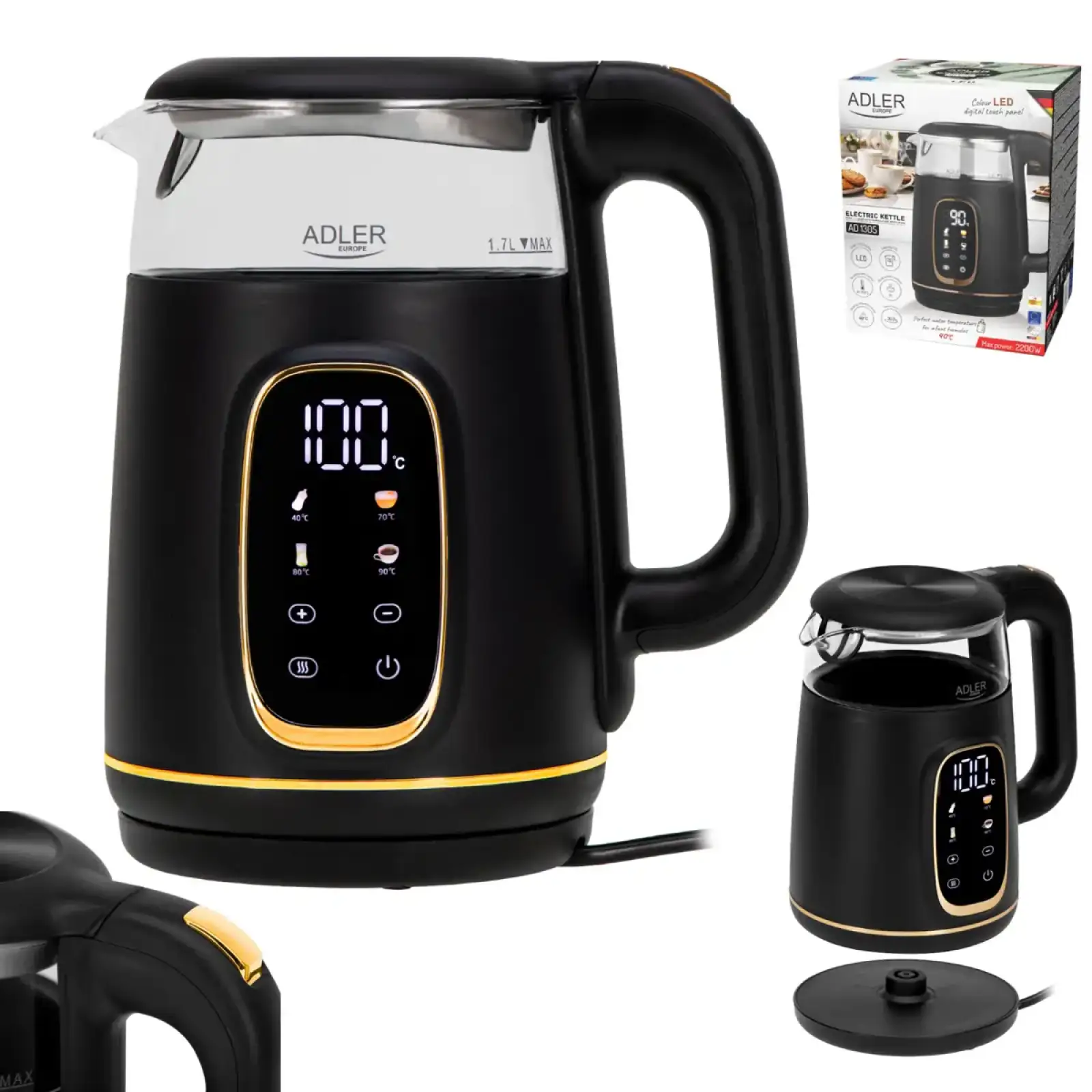 Електрочайник Adler AD 1305 black gold (AD1305BG) UA