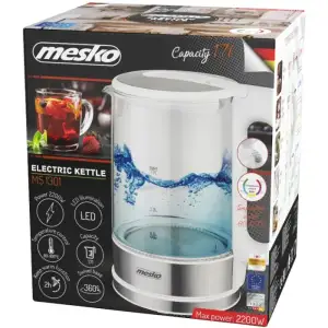 Електрочайник Mesko MS 1301 white 1850-2200Вт/ 1.7л/ скло/ встановлення температури (MS1301W) UA