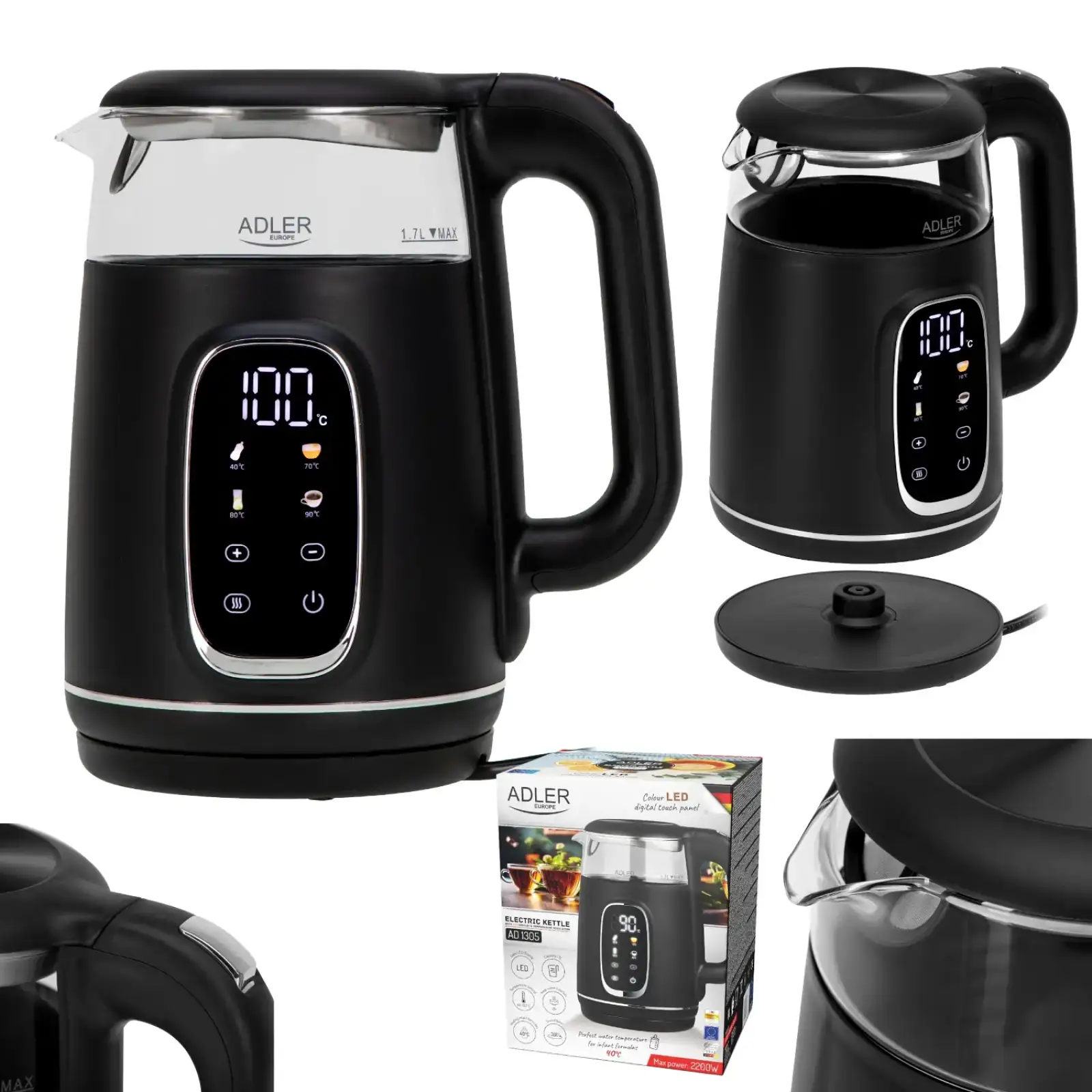 Електрочайник Adler AD 1305 black silver (AD1305BS) UA