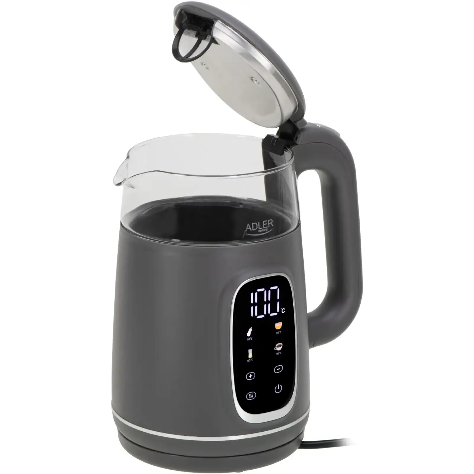 Електрочайник Adler AD 1305 grey 1850-2200Вт/ 1.7л/ скло/ встановлення температури/ (AD1305GS) UA