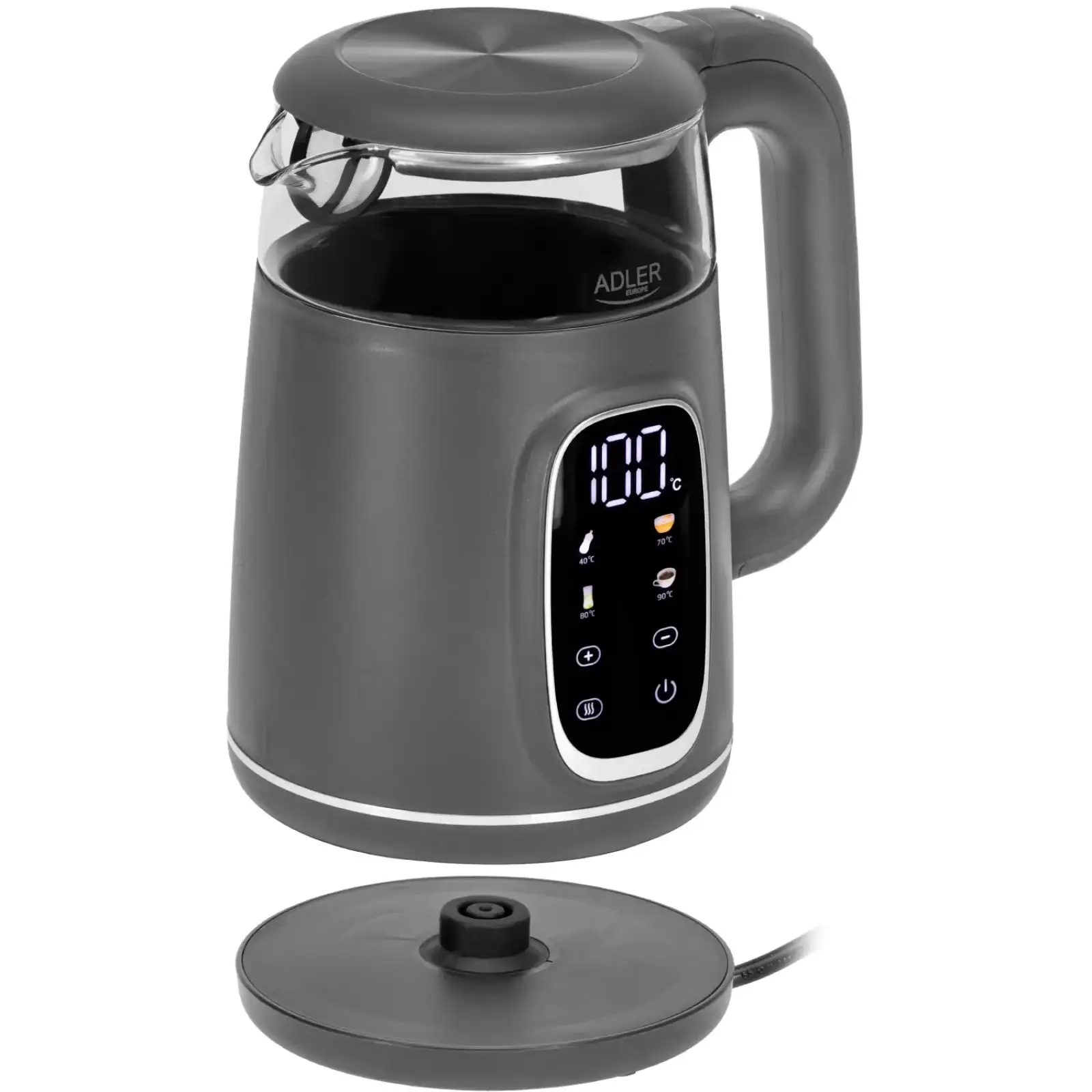 Електрочайник Adler AD 1305 grey 1850-2200Вт/ 1.7л/ скло/ встановлення температури/ (AD1305GS) UA