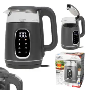 Електрочайник Adler AD 1305 grey 1850-2200Вт/ 1.7л/ скло/ встановлення температури/ (AD1305GS) UA
