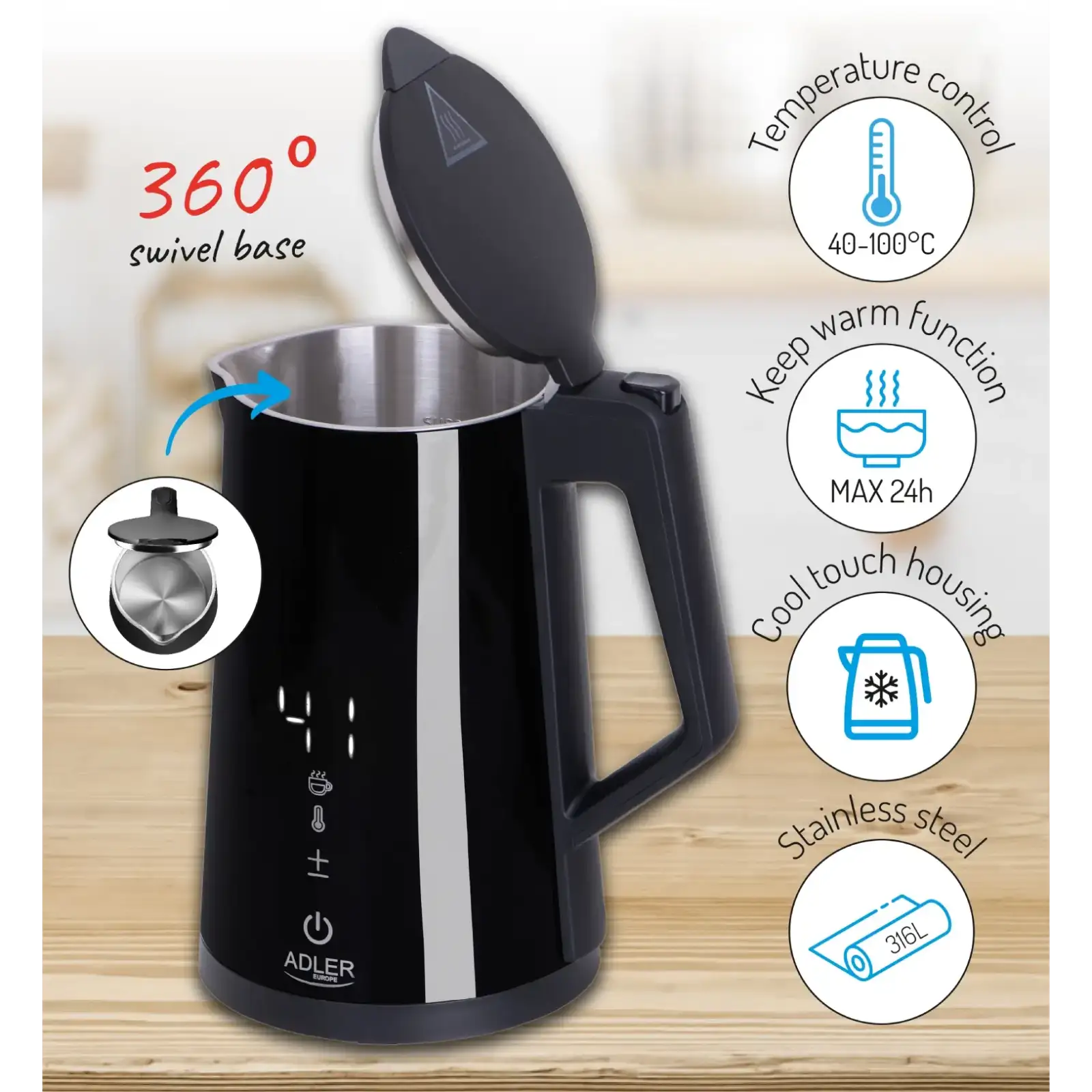Електрочайник Adler AD 1345 black (AD1345B) UA