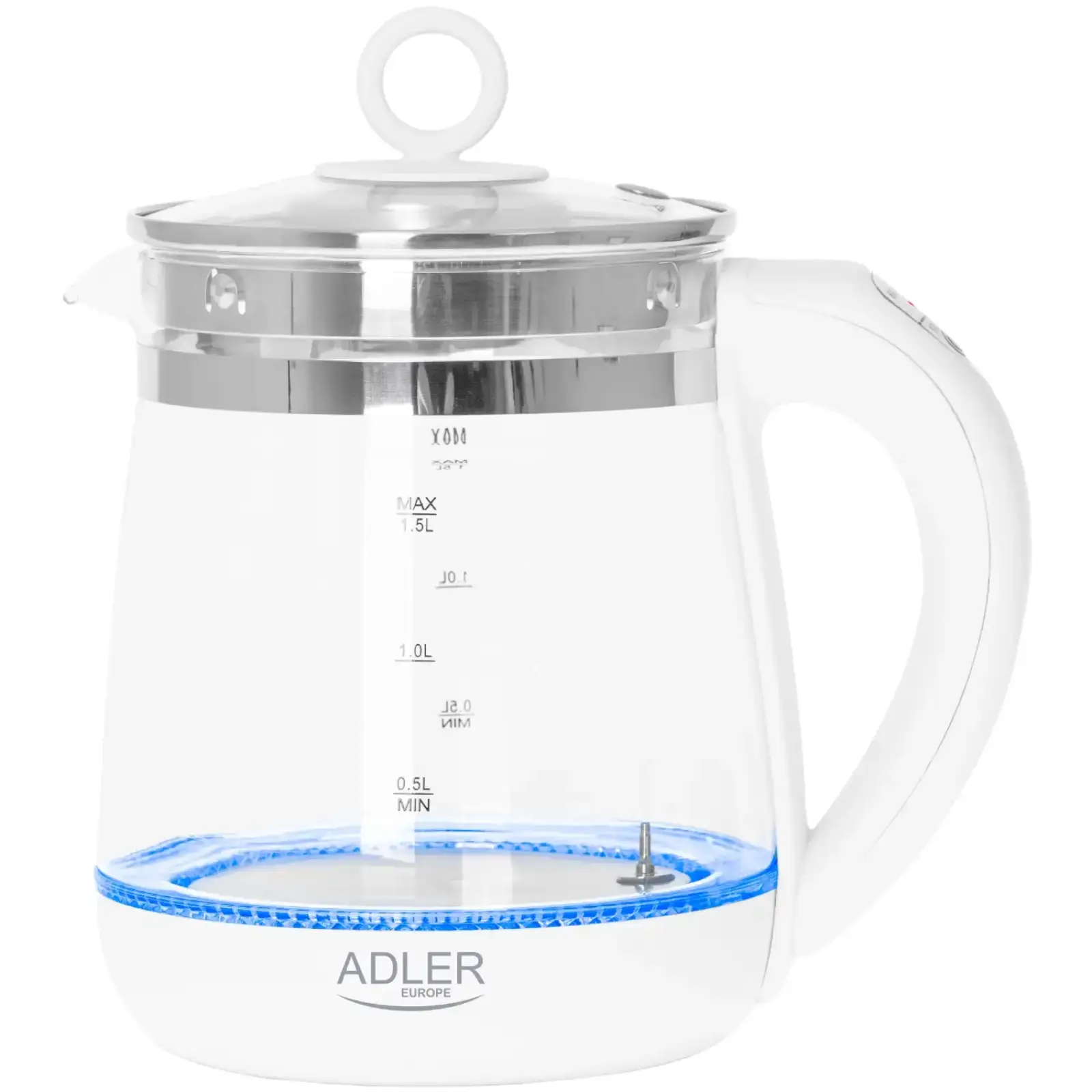 Електрочайник Adler AD 1299 1850-2200Вт/ 1.5л/ скло/ заварник/ встановлення температури/ білий (AD1299) UA