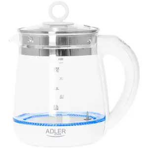 Електрочайник Adler AD 1299 1850-2200Вт/ 1.5л/ скло/ заварник/ встановлення температури/ білий (AD1299) UA
