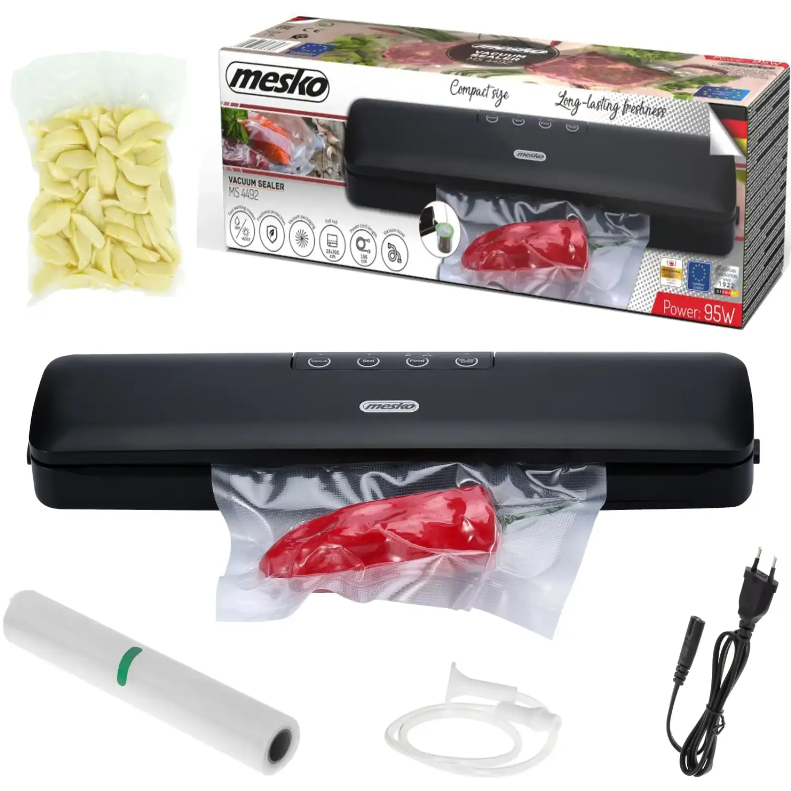 Вакууматор Mesko MS 4492 для пакетів,рулонів та контейнерів/ 95Вт/ 30см/ ел. керування/ чорний (MS4492) UA
