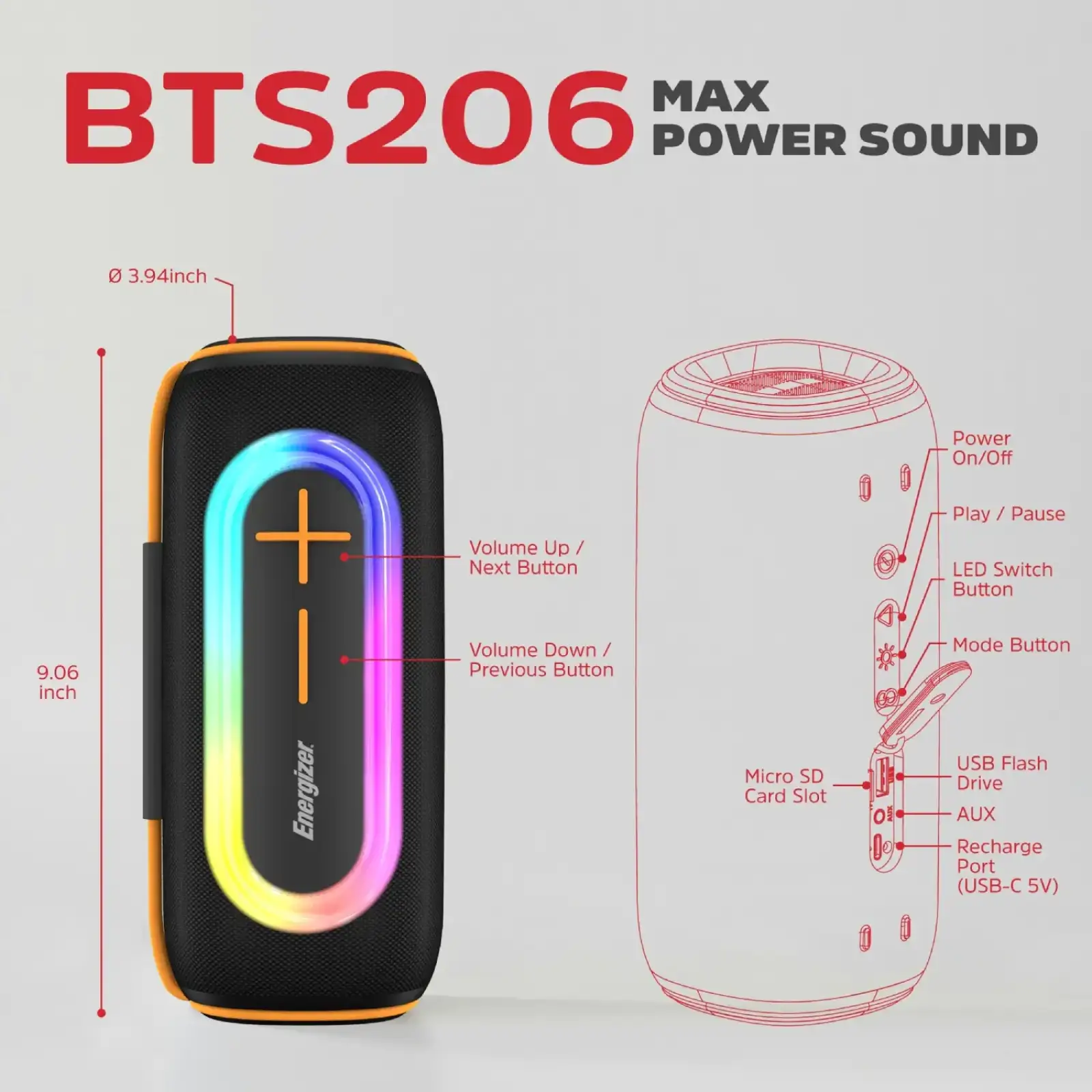 Портативна колонка 1.0 Energizer (BTS206) UA