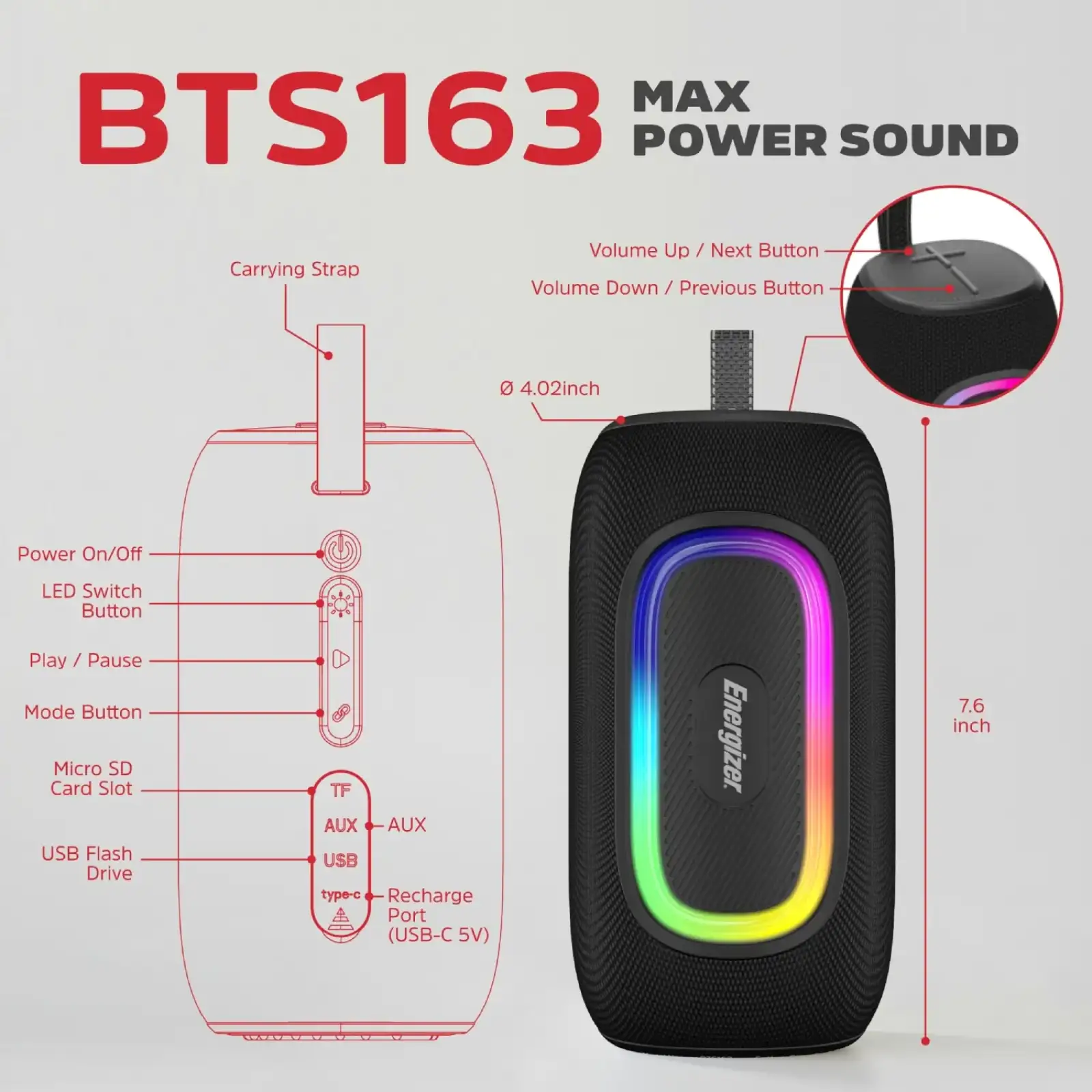 Портативна колонка 1.0 Energizer (BTS163) UA