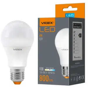 LED лампа VIDEX A60e 8W E27 3000K 220V, VL-A60e-08273 (23805) UA