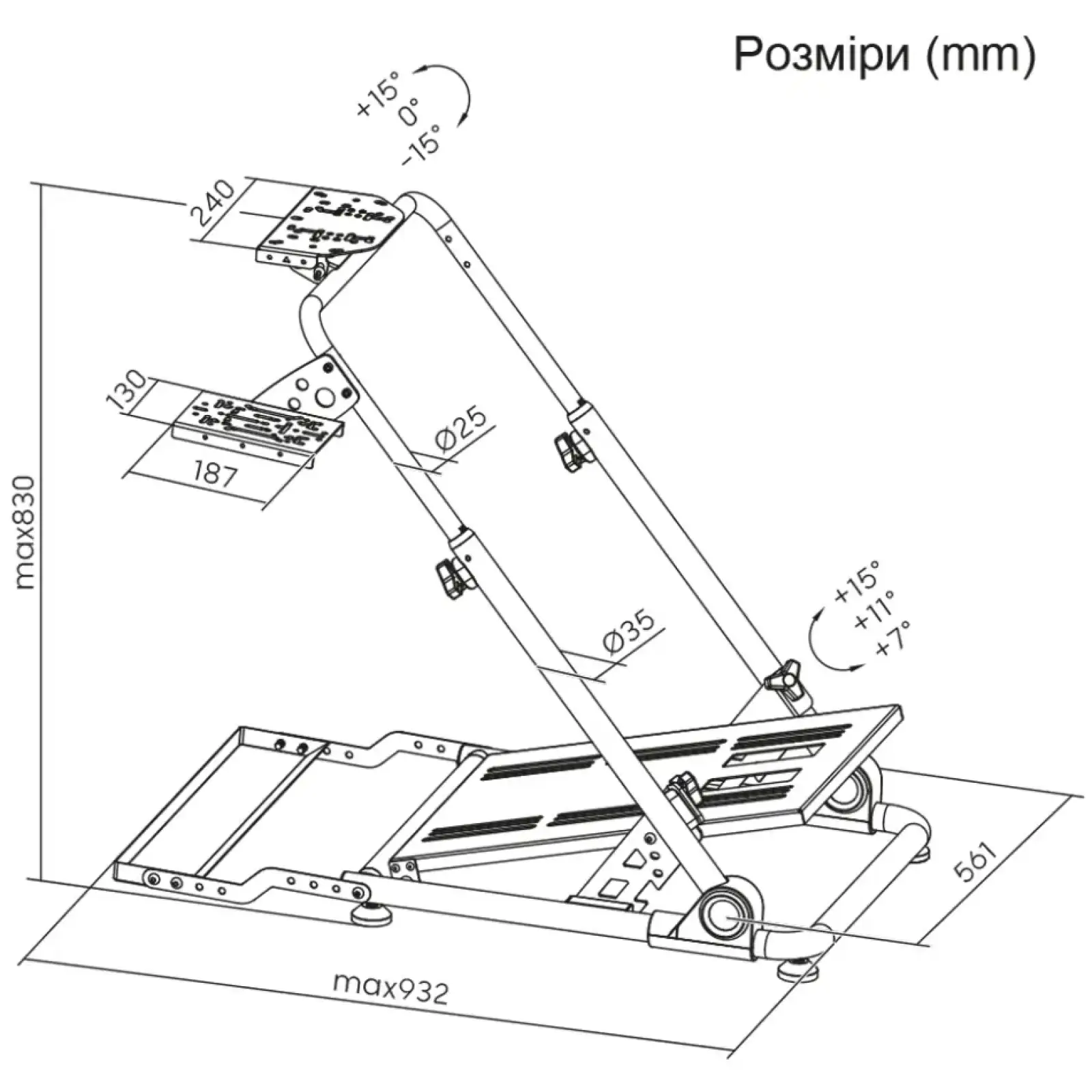 Стійка гоночного симулятора AGN з кріпленням для керма, педалей та коробки передач чорна (AGN10-KP01) UA