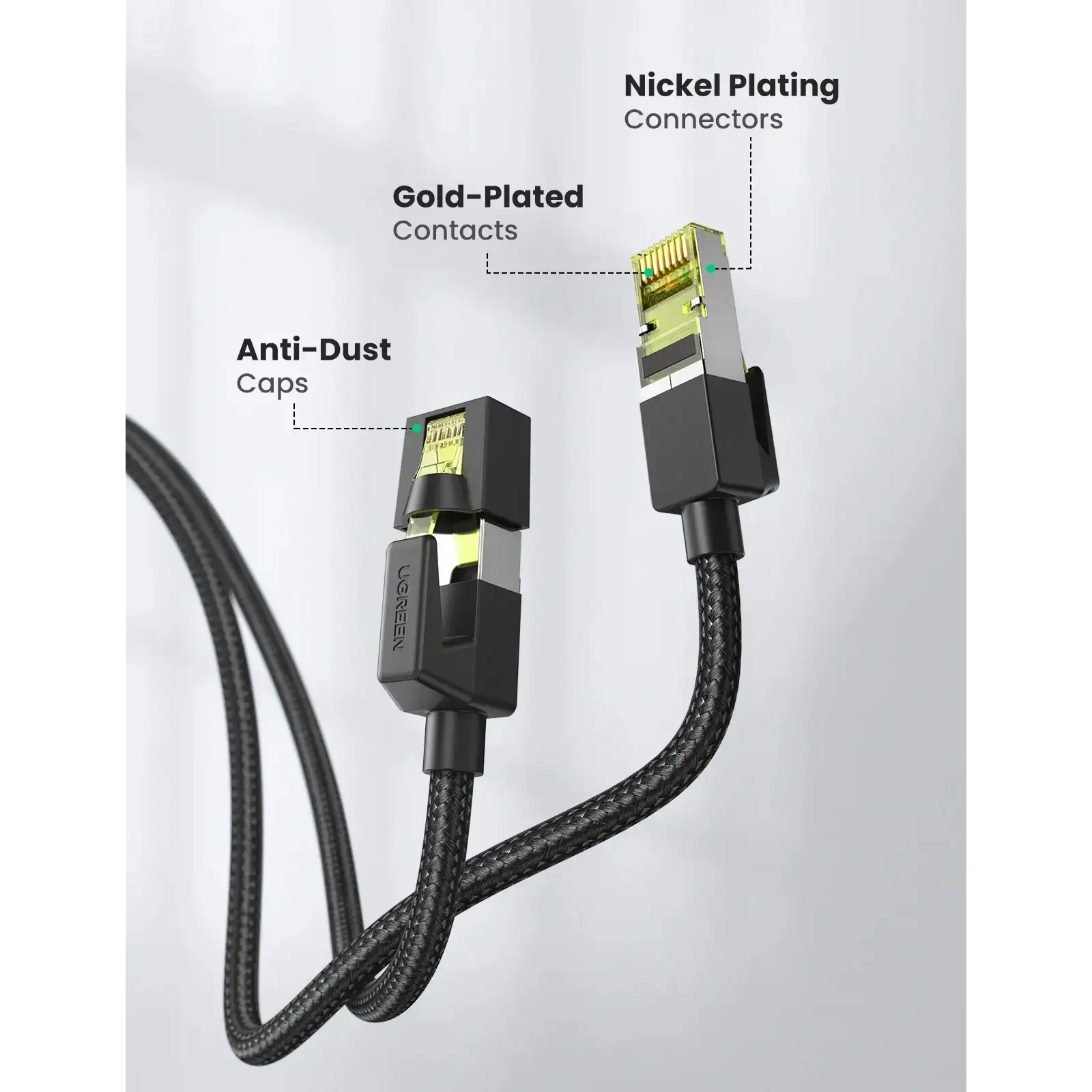 Патч-корд Ugreen CAT 7 F/FTP, 10.0м, AWG 30, чорний (30791) UA