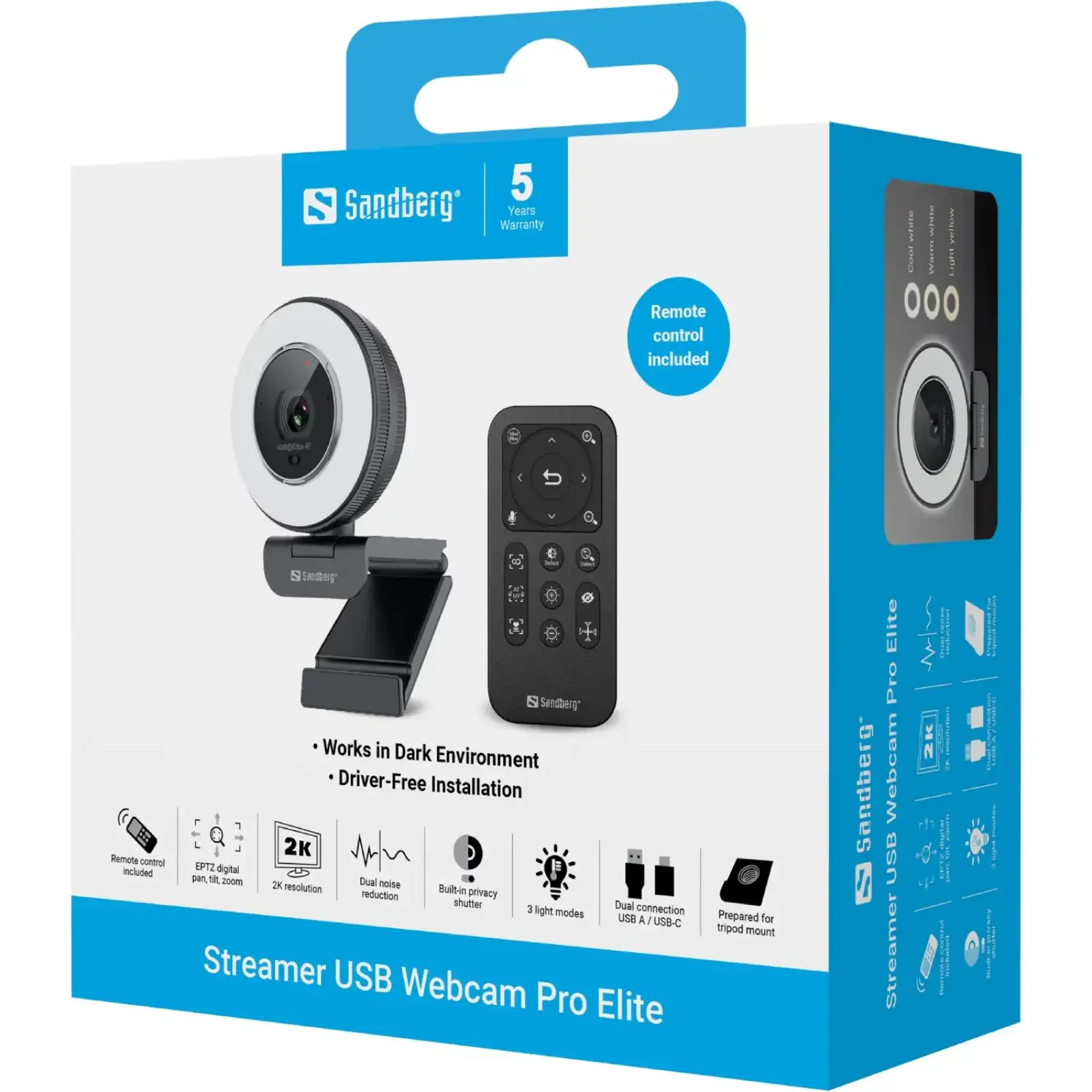 Веб-камера Sandberg Streamer USB Webcam Pro Elite Full HD, Remote control, USB-A/USB-C connection (134-39) UA