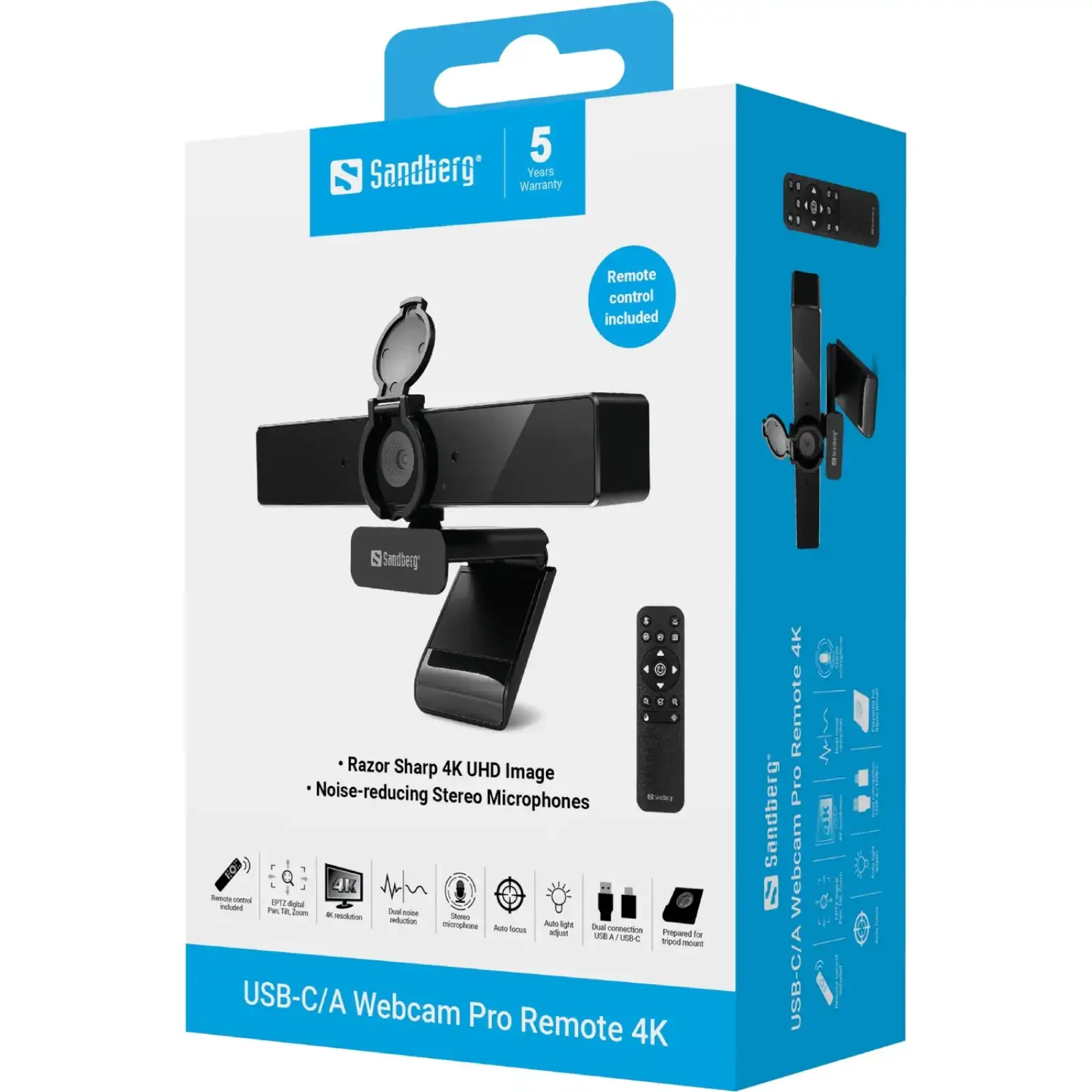 Веб-камера Sandberg 4K Webcam USB-A/USB-C connection, ENC, Remote control (134-45) UA