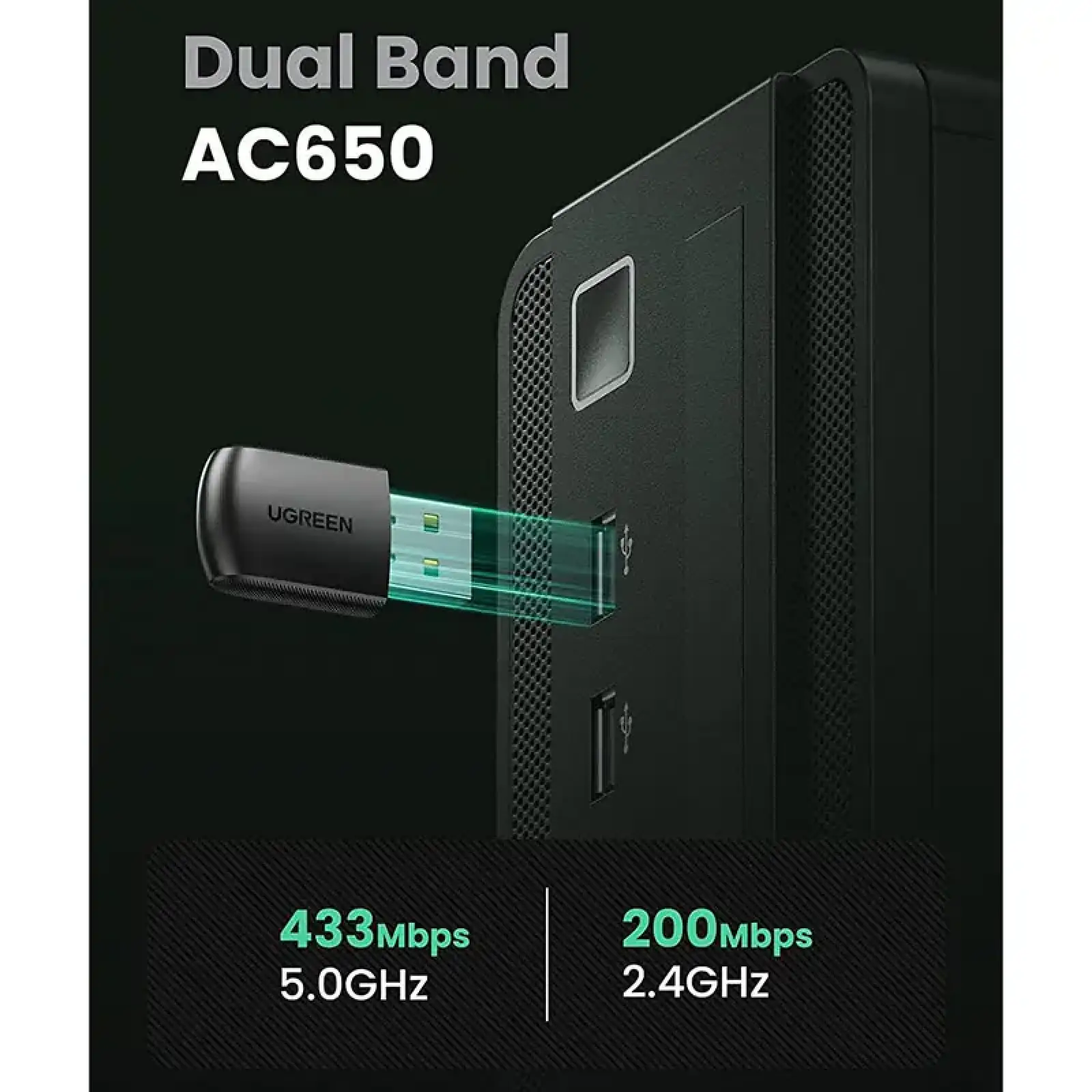 Адаптер WiFi AC650 11ac Dual-Band USB 2.0 (CM448) Ugreen (20204) UA