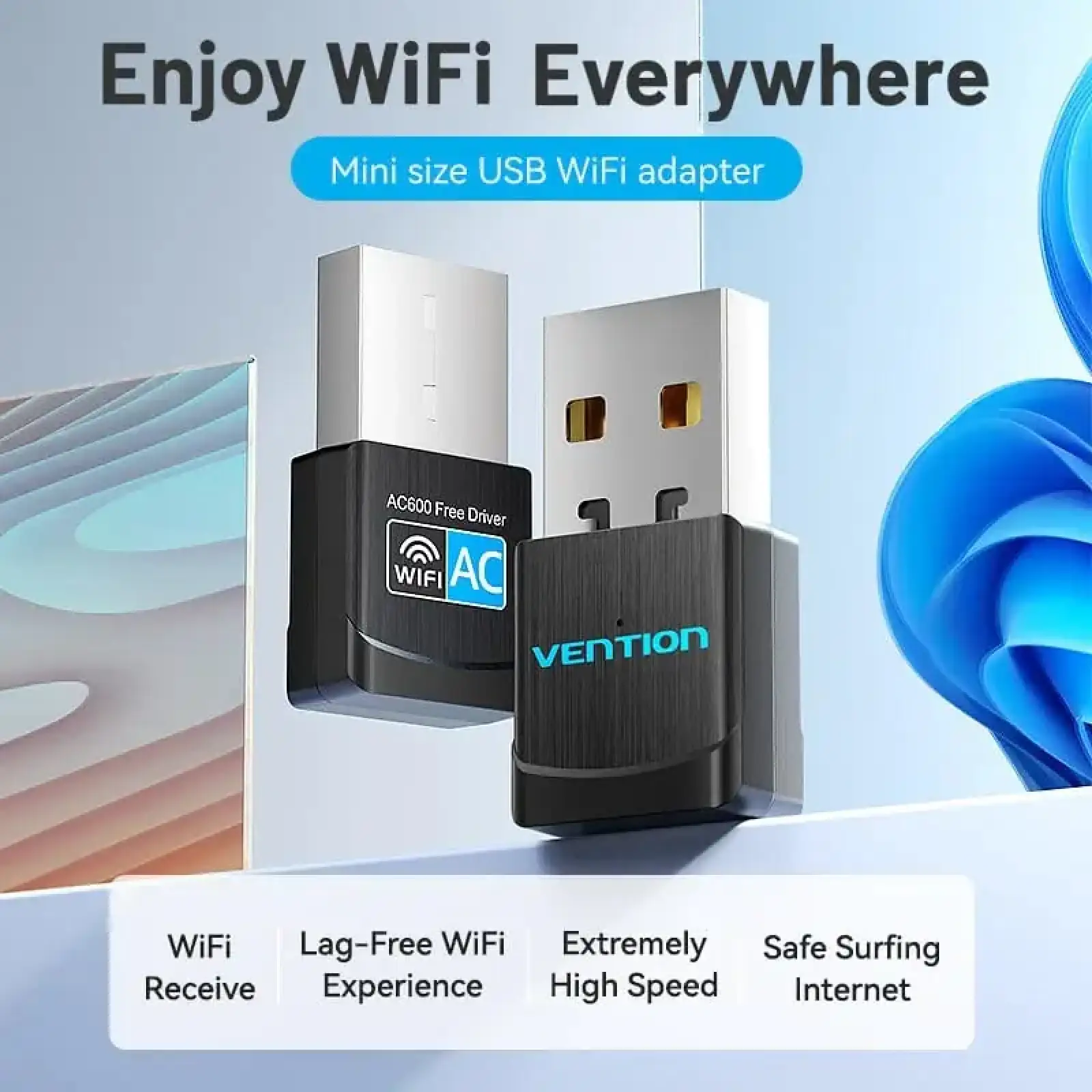 Адаптер WiFi Vention 2.4GHz/5GHz 150/433 Мбіт/с, USB (KDSB0) UA