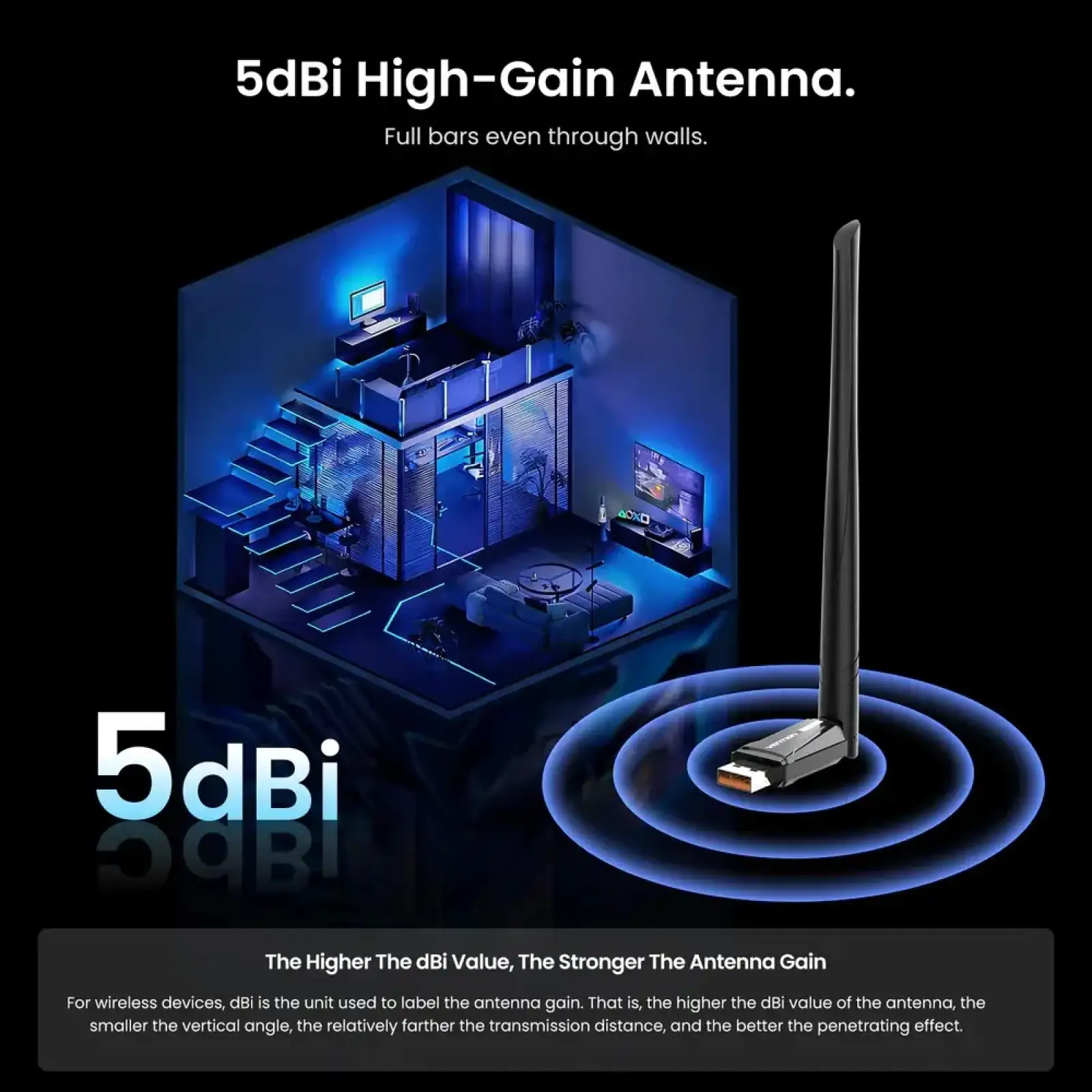 Адаптер WiFi/Bluetooth 5.4 Vention 2.4GHz/5GHz 286/601 Мбіт/с, USB (KDXB0) UA