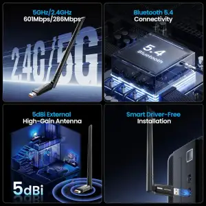 Адаптер WiFi/Bluetooth 5.4 Vention 2.4GHz/5GHz 286/601 Мбіт/с, USB (KDXB0) UA