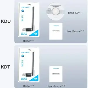 Адаптер WiFi Vention 2.4GHz/5GHz 200/433 Мбіт/с, USB (KDTB0) UA