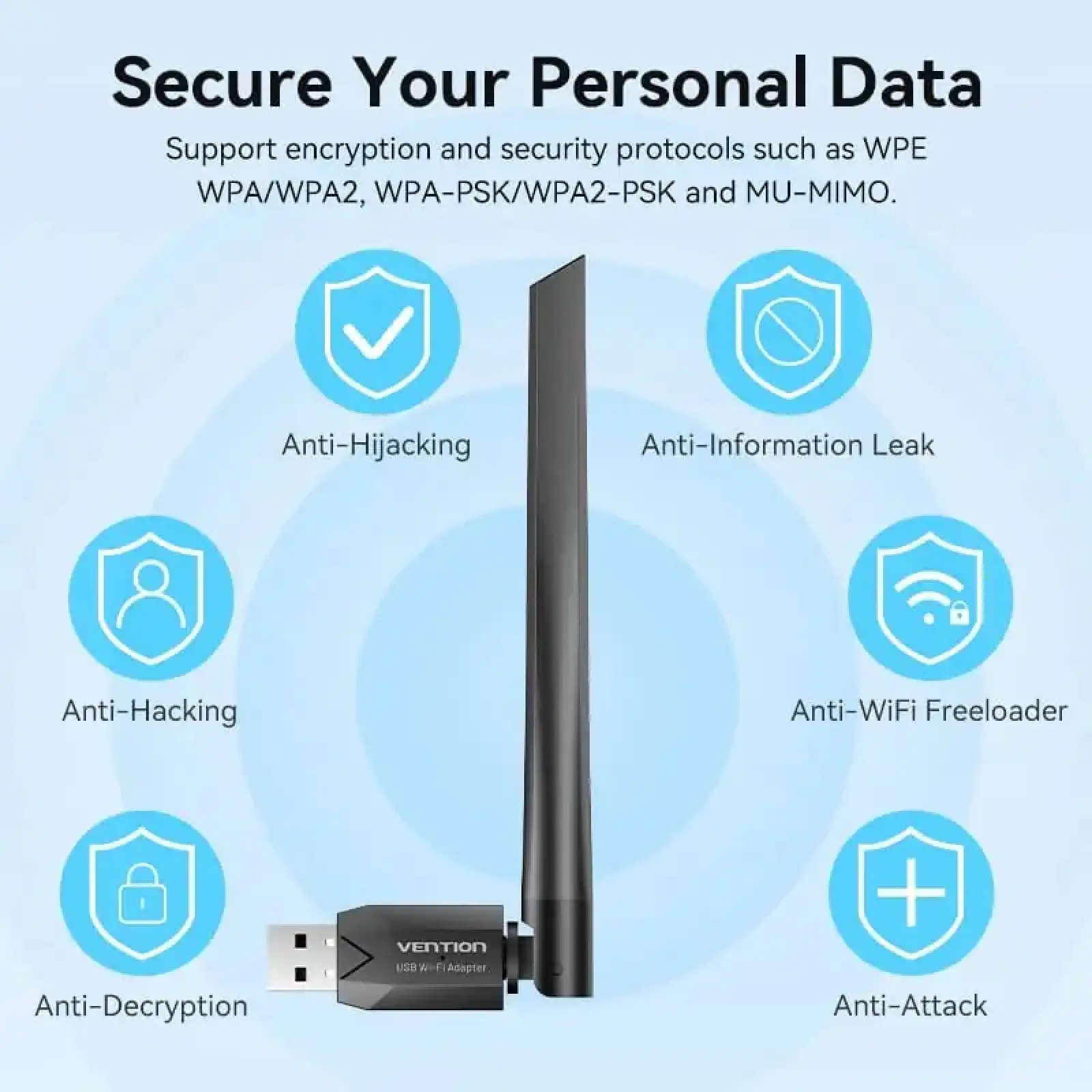 Адаптер WiFi Vention 2.4GHz/5GHz 200/433 Мбіт/с, USB (KDTB0) UA