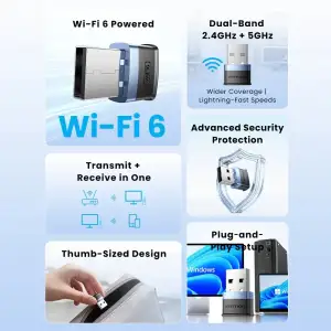 Адаптер WiFi 6 Vention 2.4GHz/5GHz 286/600 Мбіт/с, USB (KDEB0) UA