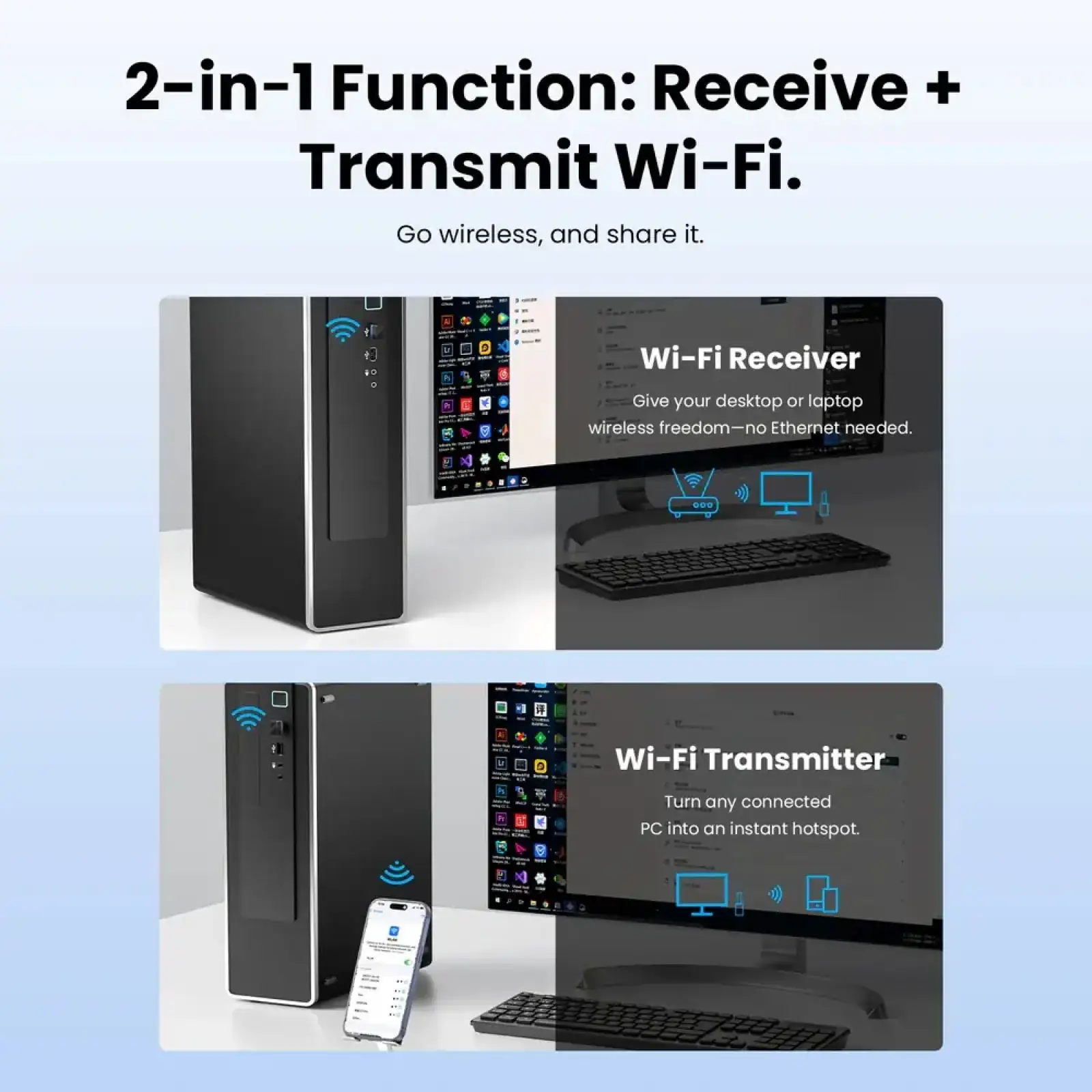 Адаптер WiFi 6 Vention 2.4GHz/5GHz 286/600 Мбіт/с, USB (KDEB0) UA