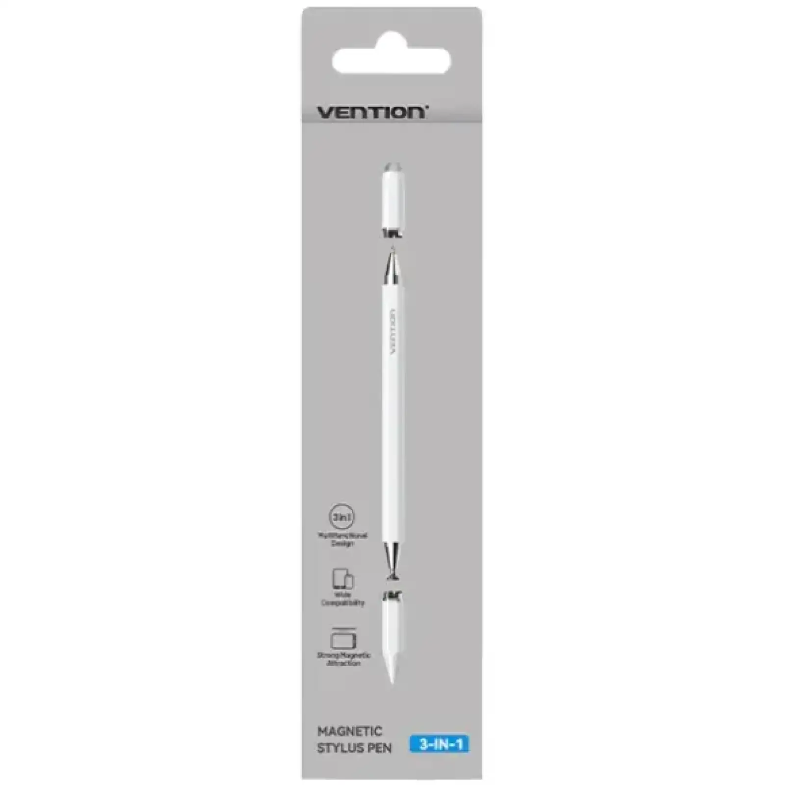 Стилус - ручка для ємнісних екранів 3-в-1 Magnetic Stylus Pen White Aluminum Alloy Type Vention (KQLW0) UA