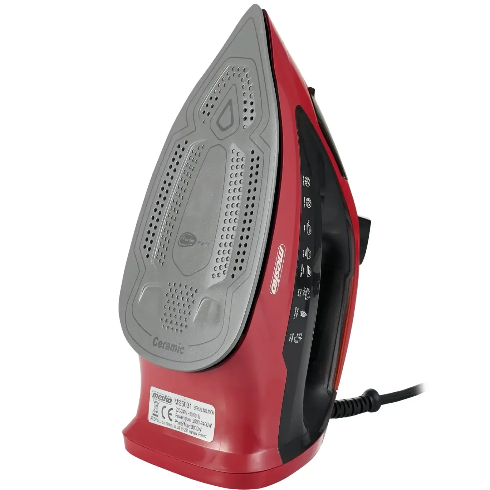 Праска Mesko MS 5031 red 3000Вт/ 400 мл/ кераміка/ ''Крапля-стоп''/автовимкнення/ червона (MS5031) UA