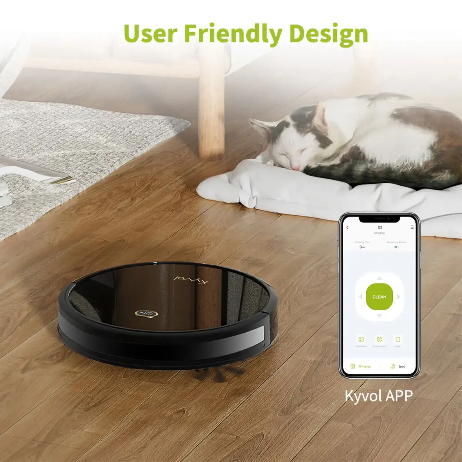 Робот пилосос Kyvol Cybovac D2 Random/500ml/2600 mA/1200 pa/Google Assistant, Amazon Alexa\Black (Kyvol D2)
