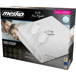Електропростирадло Mesko MS 7420 двоспальне/ 2х60 Вт/ 150x160/ 4 рівні нагріву/ поліестер/ біла (MS7420) UA