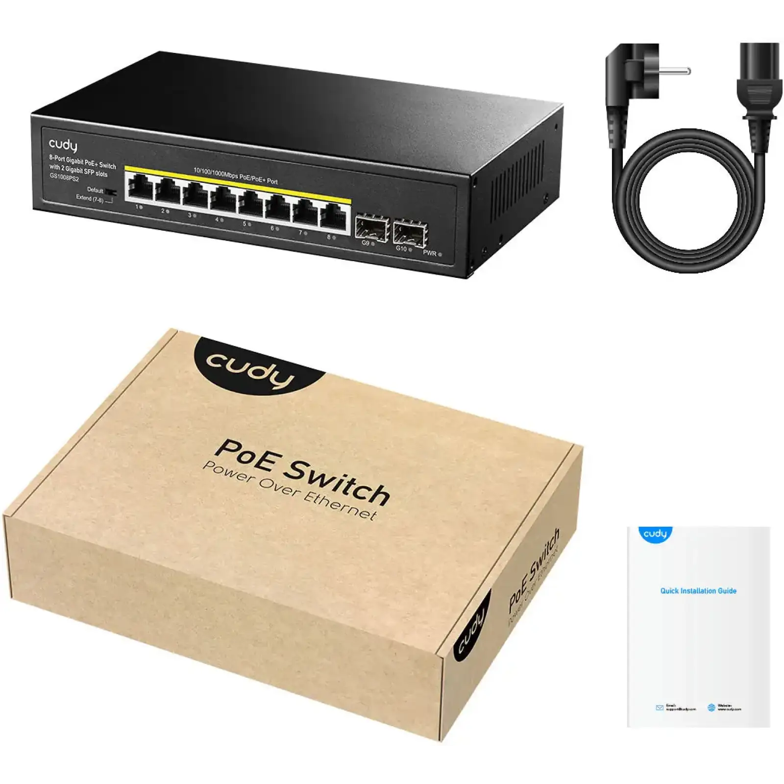 Комутатор Cudy GS1008PS2, 8-Port Gigabit PoE+ Switch with 2 Gigabit SFP slot 120W UA