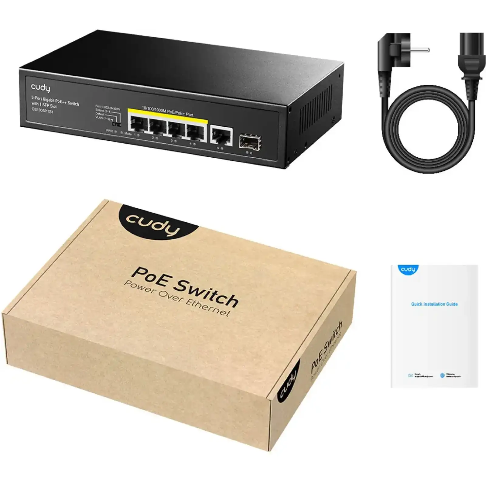 Комутатор Cudy GS1005PTS1, 5 порт Gigabit PoE+ Switch with 1 SFP Port 120W UA